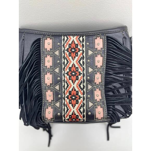 Montana West Conceal Carry Crossbody Black Orange Fringe Western Embroidery‎ - Picture 2 of 7